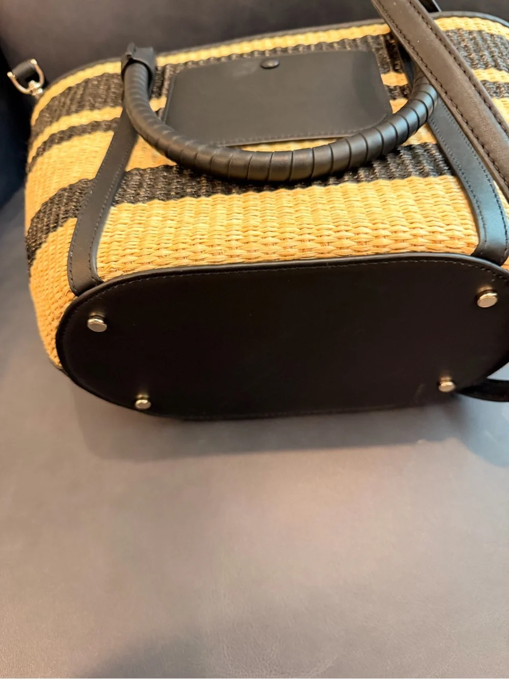 Like New kate spade Straw Tote in Black and Natural Stripe